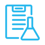 Icon of a clipboard and science beaker