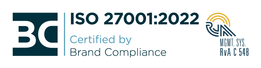 Logo van Brand Compliance met de certificering voor ISO 27001: 2022